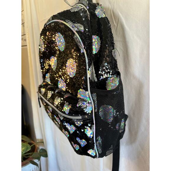 Children’s Place Black Sequin Heart and Dot Backpack - Picture 3 of 6